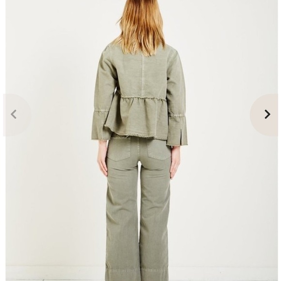 AMO DENIM FLOUNCE JACKET GREYISH GREEN Open Front Frayed Hem Revolve Sz S - Picture 3 of 14